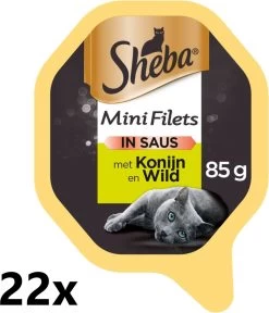 Sheba Alu – Mini Filets In Saus – Konijn & Wild – 22x85g – Kattenvoer Kuipje