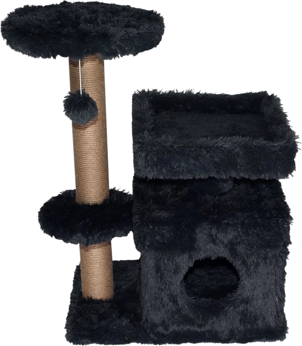 Topmast Krabpaal Fluffy Langhaar – Malmö – Zwart – 72 X 39 X 87 Cm – Made In EU – Krabpaal Voor Katten – Met Kattenhuis – Sterk Sisal Touw 1 Topmast Krabpaal Fluffy Langhaar – Malmö – Zwart – 72 X 39 X 87 Cm – Made In EU – Krabpaal Voor Katten – Met Kattenhuis – Sterk Sisal Touw