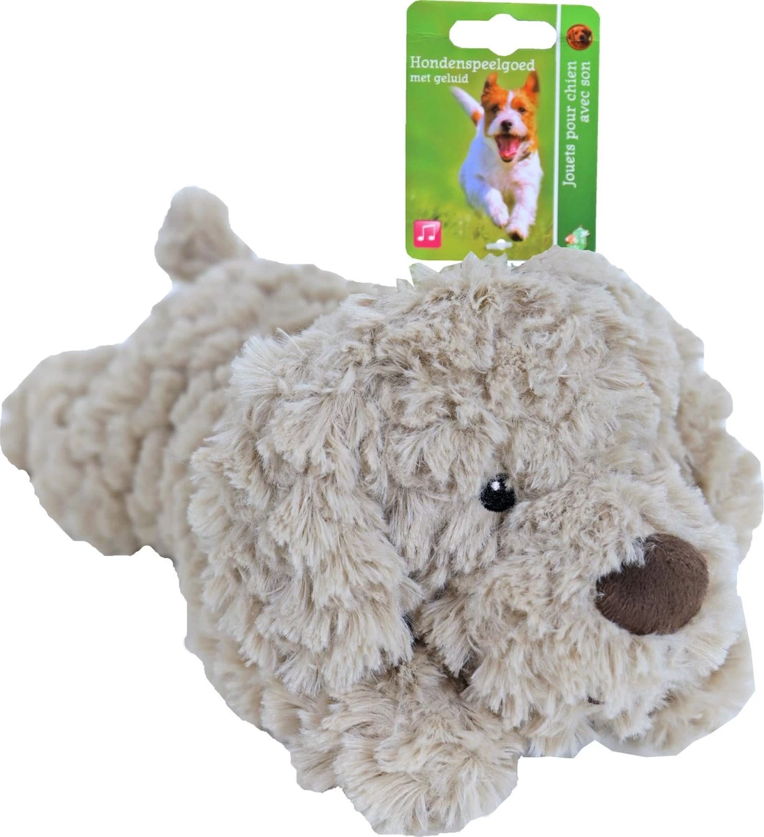 Boon Hondenspeelgoed Hond Liggend – Pluche – Beige – Met Piep – 34cm 1 Boon Hondenspeelgoed Hond Liggend – Pluche – Beige – Met Piep – 34cm