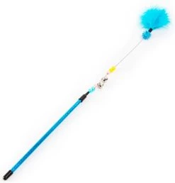 Nobleza Kattenhengel Met Pluimveren En Belletje – Kattenhengel Met Kralen – Kattenspeelgoed – Kattenspeeltje – Kittenspeelgoed – Kattenstok – Speelhengel Kat – Katten Speelhengel – Blauw