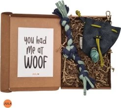 JULA Pets – Leren Blauw Beloningszakje En Poepzakjeshouder Met Vrolijk Flostouw- Gemaakt In Nederland- Van Gerecycled Materiaal – Cadeau Kleine Hond En Puppy