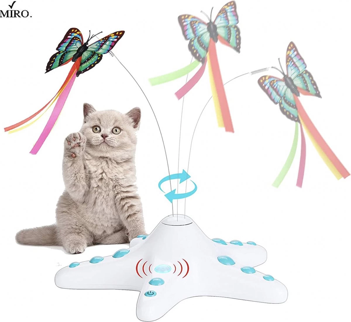 MIRO Zeester Katten & Kittens Speelgoed – Roterend – 2 Verschillende Vlinders – Met Slimme Sensor – Antislip Onderkant – Aan & Uit Knop 1 MIRO Zeester Katten & Kittens Speelgoed – Roterend – 2 Verschillende Vlinders – Met Slimme Sensor – Antislip Onderkant – Aan & Uit Knop