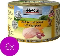 MAC’s Kattenvoer Natvoer Blik – 70% Kippenvlees En Kippenhartjes – 6 X 200g