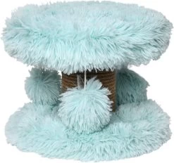 Topmast Krabpaal Fluffy Lycia – Lichtblauw – 25 X 25 X 20 Cm – Made In EU – Krabpaal Voor Kittens – Met Kattenspeeltjes – Sterk Sisal Touw – Mini Krabpaal