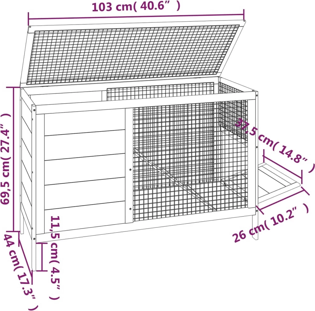 VidaXL Konijnenhok 103x44x69,5 Cm Massief Grenenhout Grijs 1 VidaXL Konijnenhok 103x44x69,5 Cm Massief Grenenhout Grijs