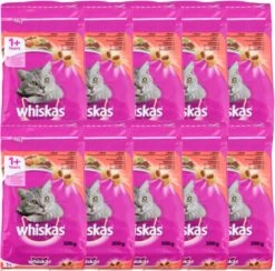10x 300gr Whiskas Droogvoer – 3kg – Rund – Onweerstaanbare Gevulde Brokjes – Voordeelverpakking – Kattenvoer – 1+ Jaar – Volledig & Evenwichtig