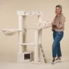 RHRQuality Corner Coon Krabpaal Voor Grote Katten – 60 X 56 X 151 Cm – Crème