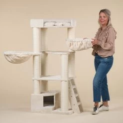 RHRQuality Corner Coon Krabpaal Voor Grote Katten – 60 X 56 X 151 Cm – Crème