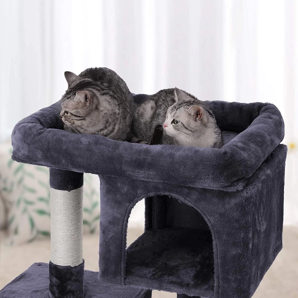 Kattenboom – Met Groot Platform – 2 Pluche Grotten – Speelhuisje – Klimboom Voor Katten – Grey 1 Kattenboom – Met Groot Platform – 2 Pluche Grotten – Speelhuisje – Klimboom Voor Katten – Grey