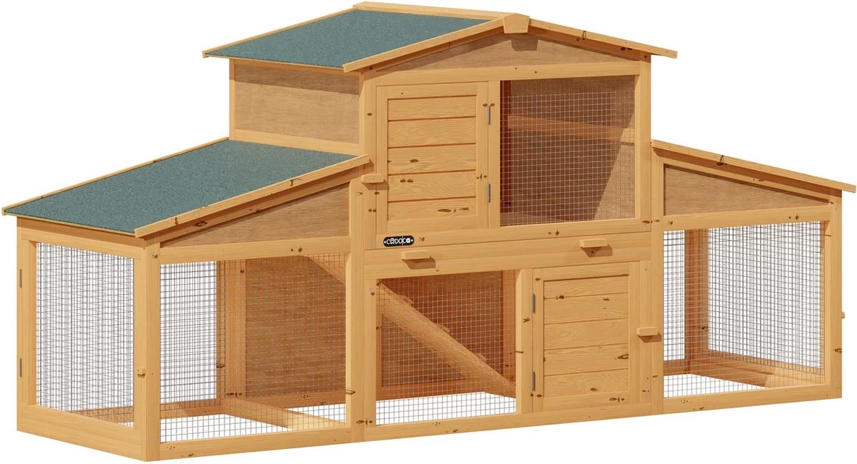 Cadoca Konijnenhok XXL – 210x100x71cm Massief Hout – Bruin 1 Cadoca Konijnenhok XXL – 210x100x71cm Massief Hout – Bruin