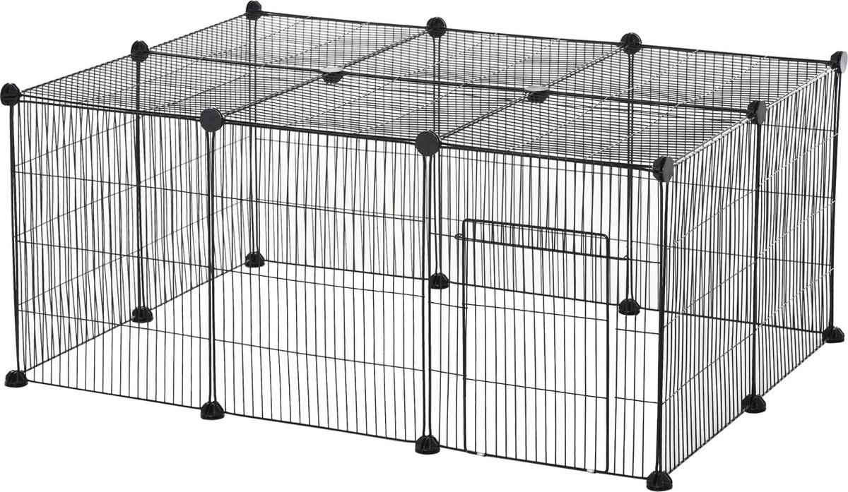 PawHut Verblijf Voor Kleine Huisdieren Buitenverblijf DIY Kitten Konijn Chinchilla Kooi Metaal Zwart D51-222 1 PawHut Verblijf Voor Kleine Huisdieren Buitenverblijf DIY Kitten Konijn Chinchilla Kooi Metaal Zwart D51-222