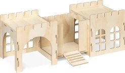 Navaris Houten Kasteel Voor Konijn – Speel- En Slaaphuisje Voor Konijn – Voor Binnen En Buiten Het Hok – 69 X 24 X 25,5 Cm