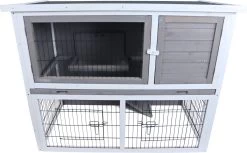 Konijnenhok Met Lade En Ren – Bouwpakket – Kleur: Grijs/wit – Afmetingen: 114x61x92 Cm.