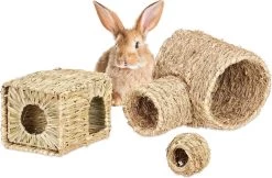 Relaxdays Konijnen Speelgoed – Set Van 3 – Knaagdieren Accessoires – Grashuis – Cavia