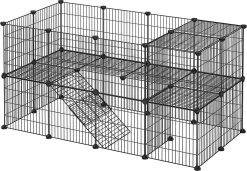 A.T. Shop Kooi, 36 Platen, 2 Niveaus, 143 X 71 X 73 Cm, Box Voor Kleine Dieren En Cavia’s, Incl. Rubberen Hamer, Voor Binnen, Verstelbaar, Individueel Te Monteren, Zwarte