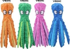 VEDIC® – Octopus Honden Knuffel Set Van 4 – Piepspeelgoed – Geen Vulling – 32CM – Groen/Blauw/Oranje/Roze