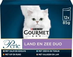 Gourmet Perle – Kattenvoer Natvoer – Land & Zee Duo Met Kip En Rund – 48 X 85 Gram