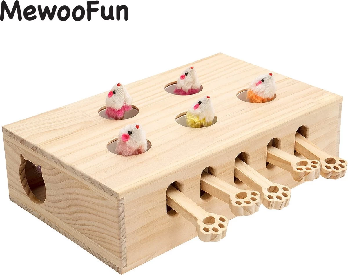 Mewoofun Massief Houten Katten Speelgoed – Wack A Mole – Interactief – Wooden Cat Toy 1 Mewoofun Massief Houten Katten Speelgoed – Wack A Mole – Interactief – Wooden Cat Toy