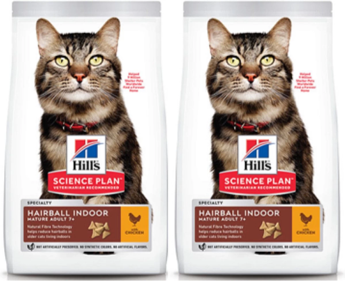 Hills 2x Hill’s – Feline Mature Adult Hairball & Indoor Kip – Kattenvoer – 1.5kg