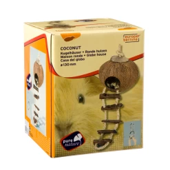 Europet Bernina Knaaghuisje Kokosnoot Met Ladder – Kooi Accessoire – Ø 13 Cm