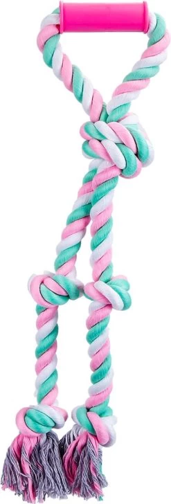 Nobleza Speeltouw – Hondentouw – Trektouw – Touw Met Handvat – Voor Twee Honden – Katoen – Roze