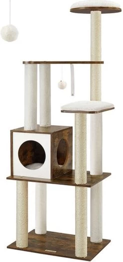Rootz Krabpaal – Kattenhuis – Kattengrot – Met Speelgoedbal – Krabpaal – Met Uitneembare Kussens – Vintage Bruin – 58 X 40 X 165 Cm (L X B X H)