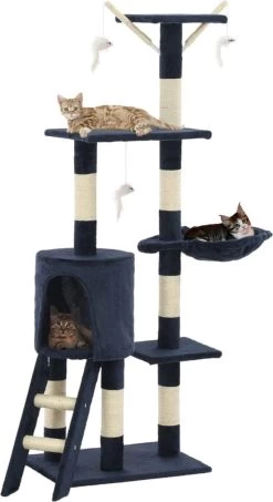 Decoways – Kattenkrabpaal Met Sisal Krabpalen 138 Cm Donkerblauw