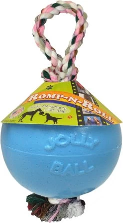 Jolly Ball Romp-n-Roll – Honden Speelbal Met Bosbessengeur – Hondenspeelgoed Met Stevig Trektouw – Baby Blauw – Ø 15 Cm