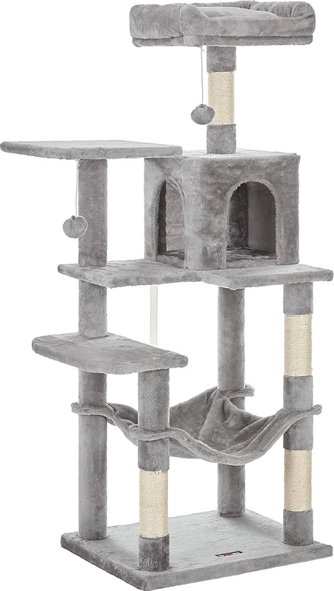 Naqsh Store Krabpaal, Krabpaal Met Hangmat, 143 Cm, Kattenboom Lichtgrijs PCT161W01 1 Naqsh Store Krabpaal, Krabpaal Met Hangmat, 143 Cm, Kattenboom Lichtgrijs PCT161W01