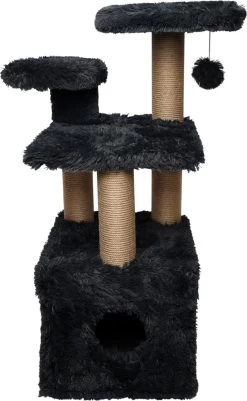Topmast Krabpaal Fluffy Isola – Zwart – 52 X 67 X 100 Cm – Made In EU – Krabpaal Voor Katten – Met Kattenhuis – Sterk Sisal Touw