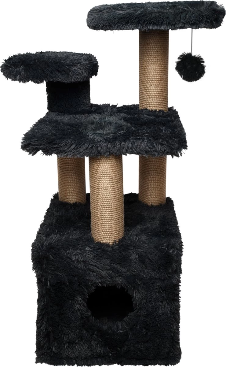 Topmast Krabpaal Fluffy Isola – Zwart – 52 X 67 X 100 Cm – Made In EU – Krabpaal Voor Katten – Met Kattenhuis – Sterk Sisal Touw 1 Topmast Krabpaal Fluffy Isola – Zwart – 52 X 67 X 100 Cm – Made In EU – Krabpaal Voor Katten – Met Kattenhuis – Sterk Sisal Touw