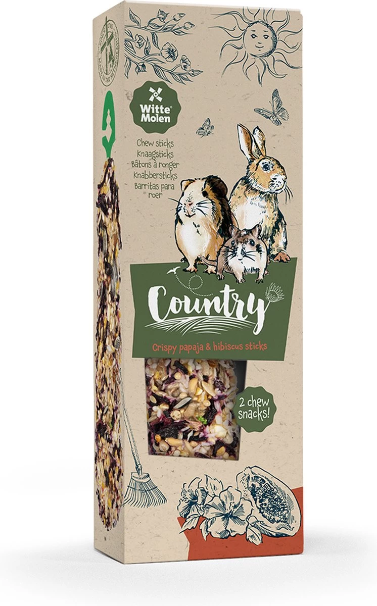 Witte Molen Country Knaagsticks Papaja & Hibiscus 110g 1 Witte Molen Country Knaagsticks Papaja & Hibiscus 110g