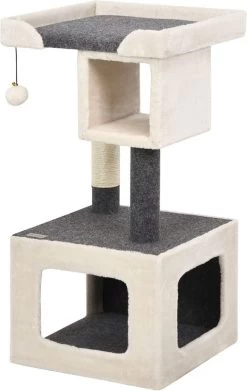 COSTWAY Krabpaal Kleine Kat Krabpaal Houten Krabpaal Stabiele Klimboom Wit En Grijs 42x42x80cm