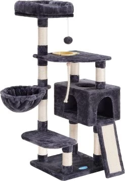 Hey-brother Krabpaal Met Bak – 126 Cm – Kattenkrabpaal Met Krabplank – XXL – Zwart