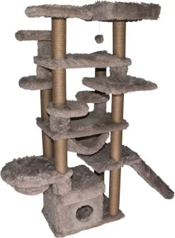 Topmast Krabpaal Fluffy Malta – Beige – 166 X 65 X 173 Cm – Krabpaal Voor Grote Katten En Zware Katten – Met Kattenhuis En Hangmat – Stevig Sisal Touw