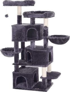 Hoppa! Kattenboom Groot, Met 3 Kattengrotten – Rookgrijs – Sisal