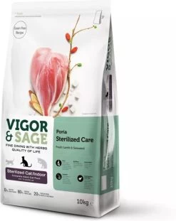 Vigor & Sage Kattenvoer Sterilised Indoor Poria 10 Kg