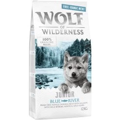 12kg Wolf Of Wilderness Junior Blue River Scharrelkip & Zalm Hondenvoer Droog